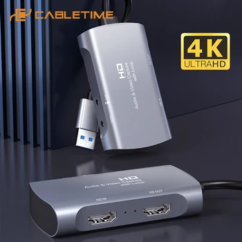 CABLETIME USB 3.0 4K HDMI Užfiksuoti Kortelė, USB, HD 1080P HDMI Linijos Prievadas, skirtas Video Gyventi Garuose Žaidimas Įrašymo C386
