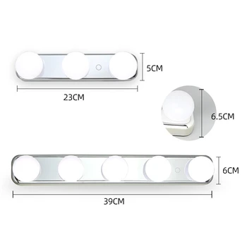 3/5 LED Lempučių, USB Veidrodėliai lengvo Prisilietimo Tamsos Tuštybės tualetinis staliukas Lempos Lemputė Makiažo Veidrodėliai Sienos LampTouch Jungiklis Baterija