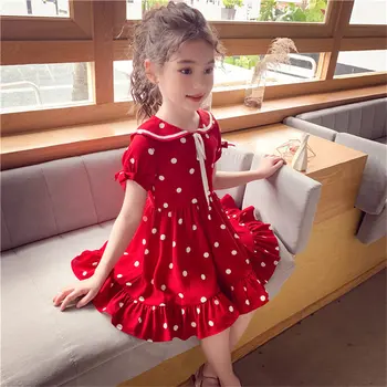Vaikai Suknelės Mergina Pavasarį, Rudenį Raudonai Baby Princess Polka Dot Suknelė Vaikų Drabužių Bamblys Medvilnės Mergaičių Dress 3 8 10 12 13Y