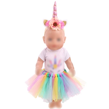 43 cm kūdikių lėlės drabužius, 3 spalvų Vienaragis kostiumas rankų darbo nėrinių sijonas, Suknelė tinka American 18 colių Mergaičių lėlės f746