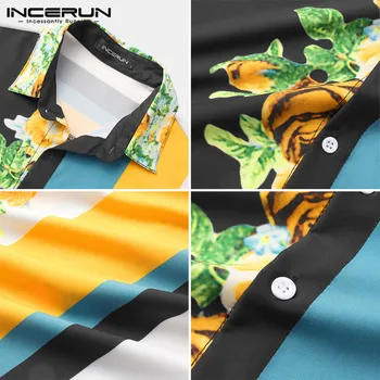 INCERUN Mados Vyrų Havajų Marškinėliai Atvartas trumpomis Rankovėmis Spausdinti Kratinys Atsitiktinis Palaidinė 2021 Paplūdimio Streetwear Camisa Masculina S-3XL