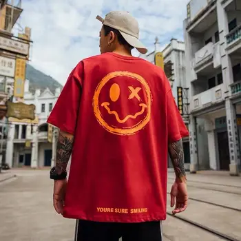 Hip-Hop Šypsosi Marškinėliai Streetwear Vyrų Kietas Laisvi Marškinėliai Japonija Harajuku Marškinėlius 2020 Metų Vasaros Gatvės Trumpomis Rankovėmis Viršūnes Tees