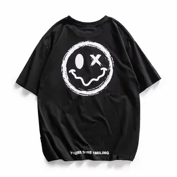 Hip-Hop Šypsosi Marškinėliai Streetwear Vyrų Kietas Laisvi Marškinėliai Japonija Harajuku Marškinėlius 2020 Metų Vasaros Gatvės Trumpomis Rankovėmis Viršūnes Tees