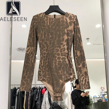 AELESEEN Seksualus Leopardas Spausdinti Bodysuit Moteris Rudens-Žiemos Elastinga Aukštos Qaulity Dizaineris Bodysuits