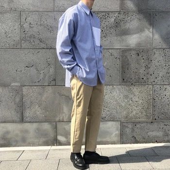 Vyrai Korėja, Japonija Streetwear Atsitiktinis Palaidų Juostele Ilgomis Rankovėmis Marškinėliai Vyrų Vintage Mados Jaunimo Marškinėliai