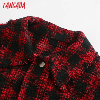 Tangada Moterų Raudonas Pledas Modelis Storų Paltų Su Diržu Prarasti ilgomis rankovėmis kišenėje 2020 Ponios Elegantiška Rudens ir Žiemos paltai 3H128