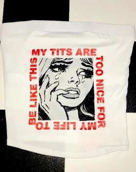 Naujas 2018 m. vasaros seksualus streetwear GRAŽUS PAPAI BOOB VAMZDIS Anime mergina ašaros spausdinti apkarpytos moterų vamzdžių viršūnes