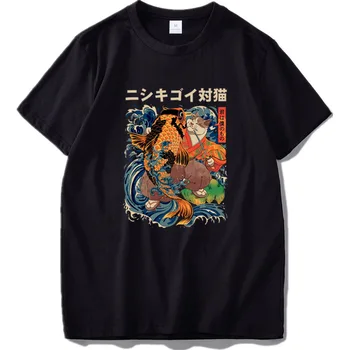 Medvilnės ES Dydis Katė Ukiyoe Marškinėliai Japonų Kultūros Derliaus Dizaino, Tapybos, Grafikos Marškinėlius