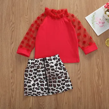 Baby Girl Vasaros Drabužių Rinkinys 2vnt Marškinėliai Viršuje Leopardas Spausdinti Mini Sijonai, Komplektai, 1-6Y Nėrinių Dizaino Vaikus Mergina Drabužių