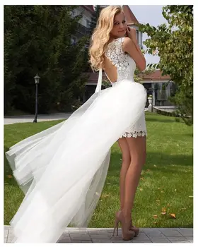 2020 Naujas Princesė Pigūs Vestuvių Suknelė Mini Appliqued Nuimamas Traukinio Vestuvių Suknelė Be Rankovių Boho Nuotakos Suknelė Vestido De Noiva