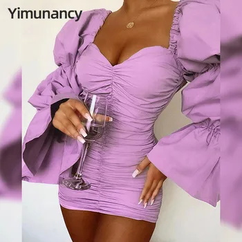 Yimunancy Sluoksniuotos Rankovėmis Moterims Ilgomis Rankovėmis Šalis Suknelė 2021 M. Rudenį Ponios Elegantiška Suknelė Vestidos Rūbeliai