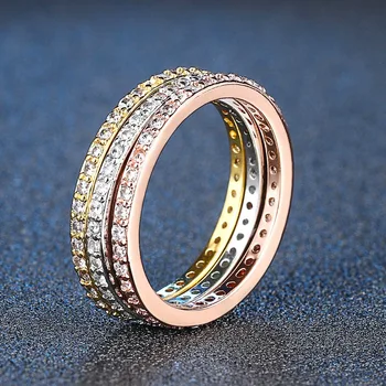 Mados 925 Sterlingas Sidabro Spalvos Žiedai Moterims 14K Rose Gold kalnų krištolas, Deimantas Žiedas Madinga Grupė Vestuvių Dalyvavimas Papuošalai
