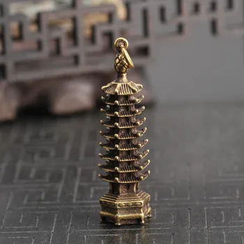 Vario Pagoda Figūrėlės Retro Brass Kinų Feng Shui Devynių Aukštų Bokštas Karolius, Raktų Pakabukai Namų Dekoro Stalo Papuošalai Papuošalai