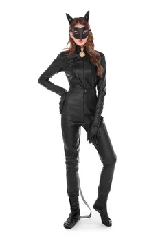 Naujos Juodos Odos Catwoman Kostiumas Naktinis Klubas Klubas Suaugusiųjų Catwoman Cosplay Jumpsuit, Pilnas Komplektas Costume