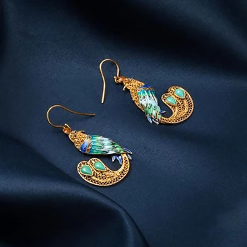 Originalaus modelio Turkio spalvos Phoenix Auskarai Kinijos retro teismas stilius unikalus senovės aukso amatų žavesio moterų sidabro papuošalai