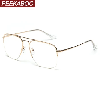 Peekaboo rose gold square akiniai vyrams, pusiau taškus metalo skaidraus lęšio pusė kadro optiniai stiklai moterų unisex aukštos kokybės