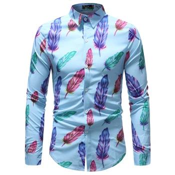 UNIVOS KUNI 2019 Vyrų Marškinėliai Spausdinimas Atsitiktinis Dizainas, Plonas Tinka Rengtis Kostiumą, Havajai Prekės Laukinių ilgomis Rankovėmis Didelis Dydis 5XL Q6057