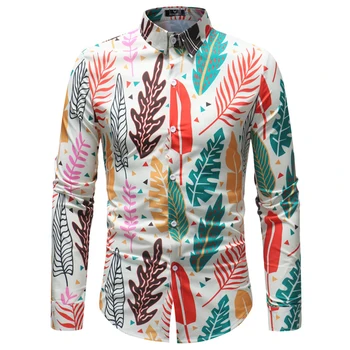 UNIVOS KUNI 2019 Vyrų Marškinėliai Spausdinimas Atsitiktinis Dizainas, Plonas Tinka Rengtis Kostiumą, Havajai Prekės Laukinių ilgomis Rankovėmis Didelis Dydis 5XL Q6057