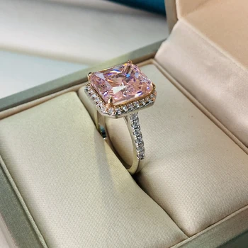 OEVAS 925 Sterling Silver Pink didelių Anglies, Deimantų Vestuviniai Žiedai Moterims Putojantis Vestuvių Dalyvavimo Šalies Fine Jewelry