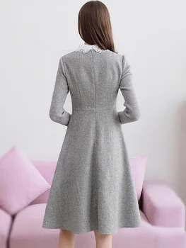 ITOOLIN 2020 m. Žiemos Megzti Elegantiškas Pilkos Suknelės Vilnonių ilgomis Rankovėmis Mygtuką Slim Šalis Suknelės Pledas Žiemos Kelio Ilgis Vestidos