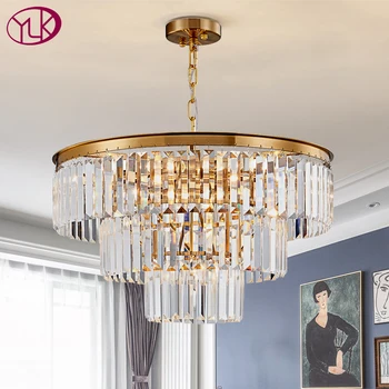 Prabangūs modernios šviesos liustra už kambarį auksas namų dekoro led kristalų lempos apvalios valgomasis grandinės kristalų (lcd apšvietimo šviestuvas