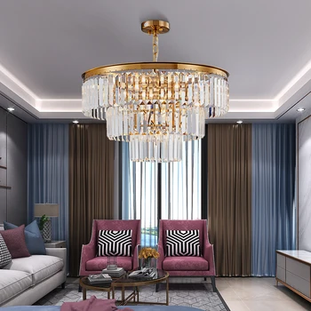 Prabangūs modernios šviesos liustra už kambarį auksas namų dekoro led kristalų lempos apvalios valgomasis grandinės kristalų (lcd apšvietimo šviestuvas