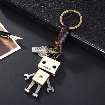Nemokamas Pristatymas Mados Kūrybos Keychain Asmenybės Robotas Pakabukas Metalo Keychain Retro Vėjo Pynimo Odos Keychain