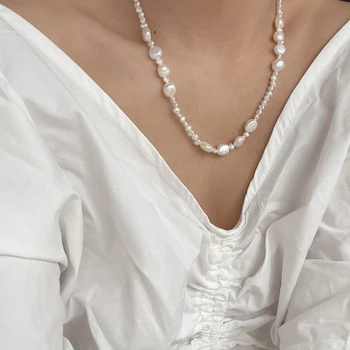 RIANCY retro natūralūs gėlo vandens baroko perlas karoliai moterų elegantiškas temperamentas paprasta clavicle grandinės moterų vestuvių dovana