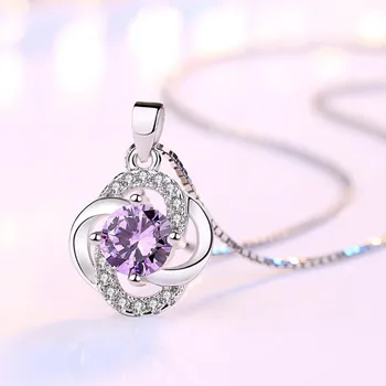 NEHZY 925 sterlingas sidabro naujas moterų mados juvelyrikos violetinė crystal cirkonis keturių lapų dobilų gėlių karoliai pakabukas ilgis 45CM