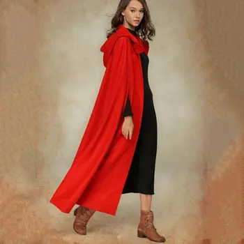 Rudenį Atsitiktinis Gotikos Plus Size Black Moterų Pelerinos Raudoną Mygtuką Gobtuvu Paprasto Rudenį 2019 Metų Moteris Goth Mados High Street Chic Paltai