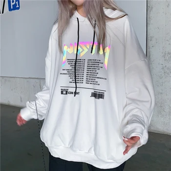 Atspindintis Laiško Spausdinimo Palaidinukė Hoodies 2020 m. pavasarį, Rudenį korėjos Atsitiktinis Megztinis Medvilnė Negabaritinių Hoodie Streetwear