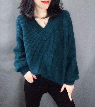 2020 naujas minkštas ir šiltas moterų megztinis V-kaklo, minkštas megzti megztinis lengvos formos