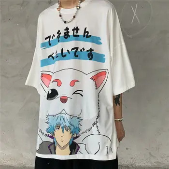 Hip-Hop Harajuku Marškinėlius Juokinga Vyrams, Atsitiktinis Marškinėliai Balti Vasarą Cartoon Marškinėliai Gin Tama Japonijos Negabaritinių Marškinėlius Strwwtwear Vyras