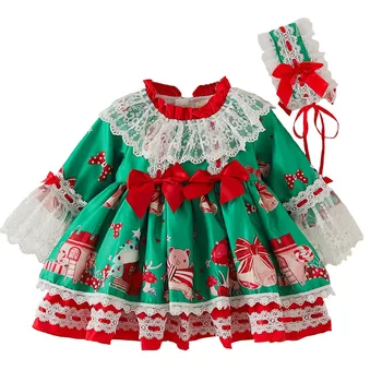 1-5yrs Kūdikių Vaikams Kalėdų Dress Bowknot Spausdinti Girls Lolita Pincess Suknelė