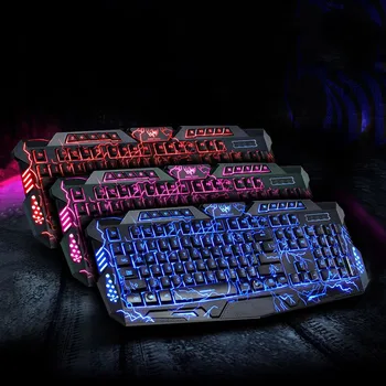 AUDRA GIMIMO foninio Apšvietimo Klaviatūra LED 3-Color USB Laidinio Sprogo kreko Spalvinga Kvėpavimo Vandeniui Kompiuterio Kreko Žaidimų Klaviatūra