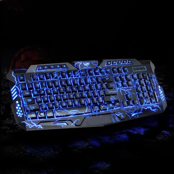 AUDRA GIMIMO foninio Apšvietimo Klaviatūra LED 3-Color USB Laidinio Sprogo kreko Spalvinga Kvėpavimo Vandeniui Kompiuterio Kreko Žaidimų Klaviatūra