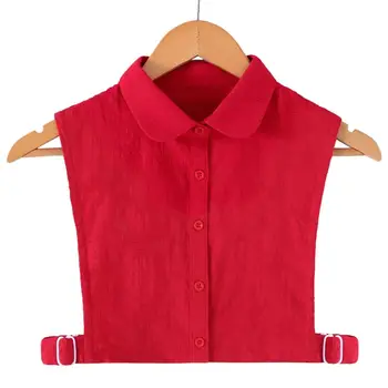 Moterų Nėriniai Raudona Netikrą Apykaklės, Mygtuką Žemyn Detchable Raukiniai Pusė-Shirt