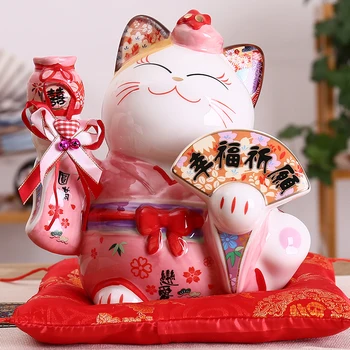 8 colių Keramikos Maneki Neko Ornamentu Pasisekė Katė taupyklė Japonijos Porą Likimo Katės Feng Shui Vestuvių Dovanos Puošmena
