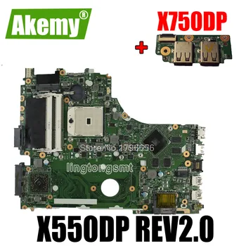 Siųsti valdybos+X750DP plokštę Už Asus X750DP K550D X550D K550DP X550DP nešiojamas plokštė rev2.0 X750DP mainboard originalas