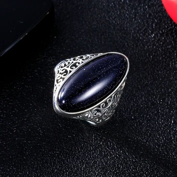 Moterų Žiedas 925 Sterlingas Sidabro Papuošalai Derliaus Mėlyna Smėlio Tuščiaviduriai Elegantiškas Žiedas Dovana Vestuvių Šalis