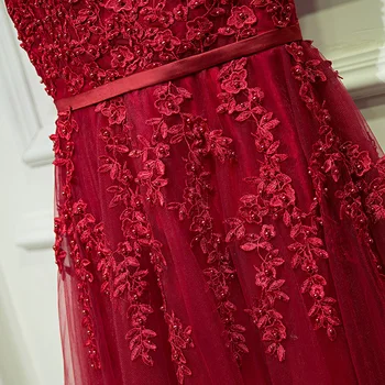 Moterų O kaklo, rankovių nėrinių aplikacijos vertus duobute vakare šalis suknelė raudona pilka gana trumpas oficialus prom vestuvės suknelės