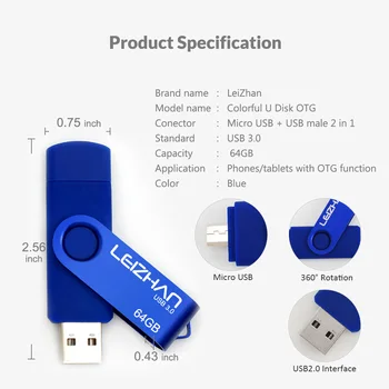 LEIZHAN OTG USB flash drive 4GB 8GB 16GB 32GB 64GB Android /Tablet /PC USB 3.0 Pendrive aukštos kokybės rašiklį ratai stick Micro