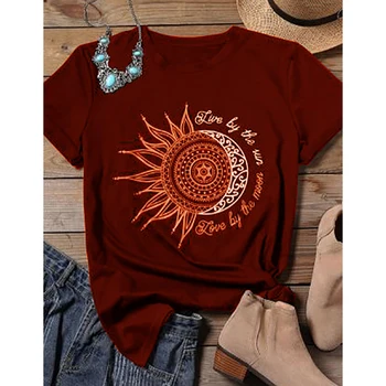 2020 metų Vasaros Naujas Mados T-shirt Moterims Saulės Spausdinimo Tees Viršūnes Ponios Atsitiktinis trumpomis Rankovėmis Apvalios Kaklo Marškinėlius Moterų Drabužiai