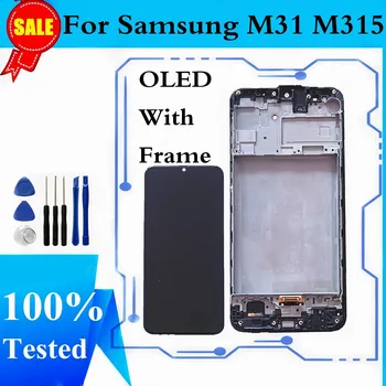 OLED LCD Samsung Galaktika M31 M315 SM-M315F LCD Ekranas Jutiklinis Ekranas skaitmeninis keitiklis Surinkimo Samsung M31 Ekranas Pakeitimo