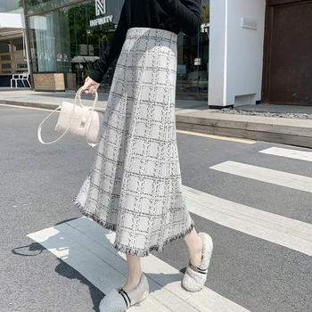 Korėjos Mados Drabužiai, Ilgi Sijonai Moterims Mezgimo-Line Aukštos Juosmens Kutas Derliaus Pledas Sijonas Baltas Faldas Mujer Moda 2020 m.