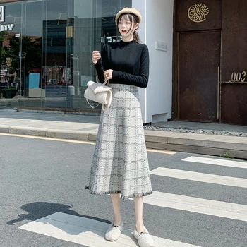 Korėjos Mados Drabužiai, Ilgi Sijonai Moterims Mezgimo-Line Aukštos Juosmens Kutas Derliaus Pledas Sijonas Baltas Faldas Mujer Moda 2020 m.