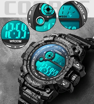 Vyrų Karinės Laikrodį Sporto Vyrų LED Elektroninių Laikrodžių Mados Skaitmeninis Riešo Laikrodžiai Mens Lauko Gyvenimas Vandeniui Žiūrėti