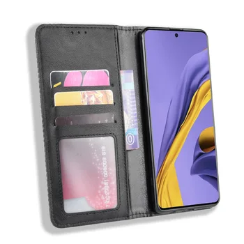 Prabangus Retro Slim Magnetinio Odos Flip Cover For Samsung Galaxy A51 ES Teismų Knygos, Piniginės, Kortelių Lizdas Stovi Minkštas Viršelis Telefono Krepšiai