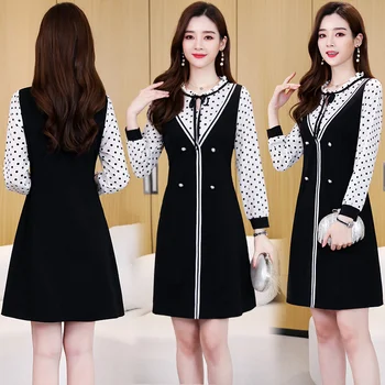 Pavasario Bodycon Plius Dydis Vintage Suknelė 2021 Korėjos Seksualus Susiėmę Midi Suknelė Rudenį Moterų Atsitiktinis Partijos Juodosios Kratinys Dot Vestido