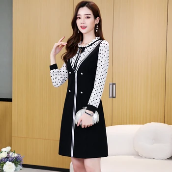 Pavasario Bodycon Plius Dydis Vintage Suknelė 2021 Korėjos Seksualus Susiėmę Midi Suknelė Rudenį Moterų Atsitiktinis Partijos Juodosios Kratinys Dot Vestido